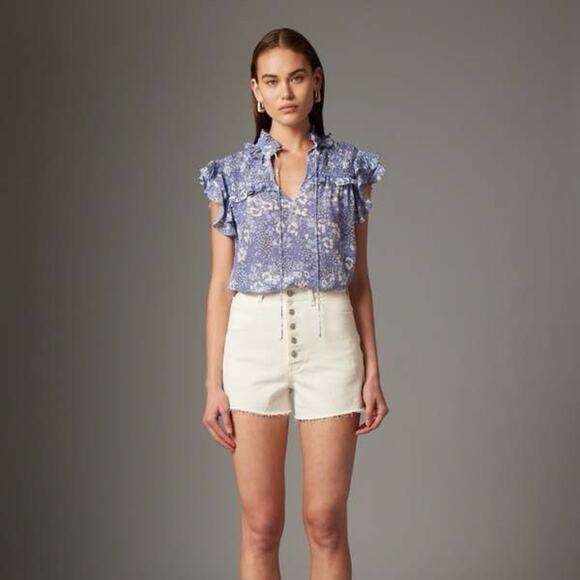 Gilner Farrar | Womens Sienna Top Blouse Blue Meadow Smocked Tie Neck Ruffles XS - Picture 1 of 9